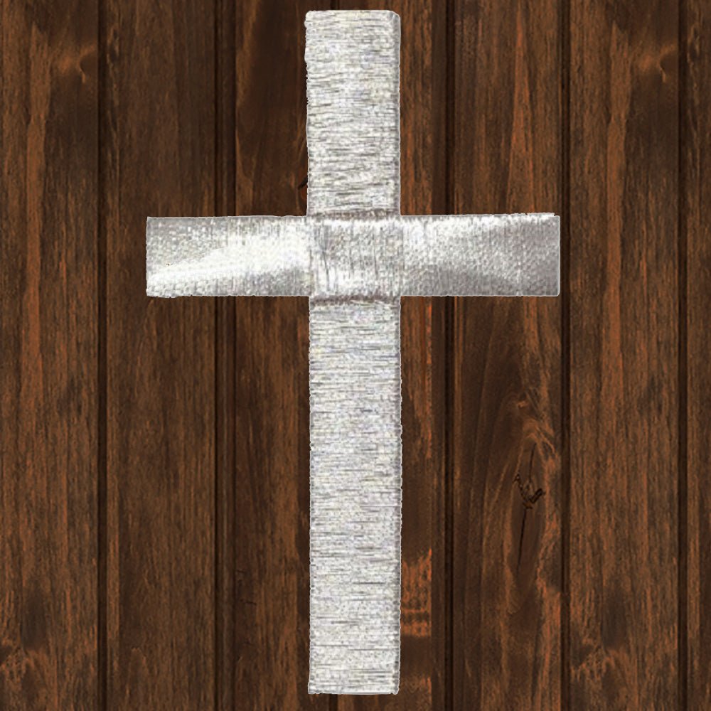 Large Silver Cross Embroidered Patch — Iron On | Paddy's Patches