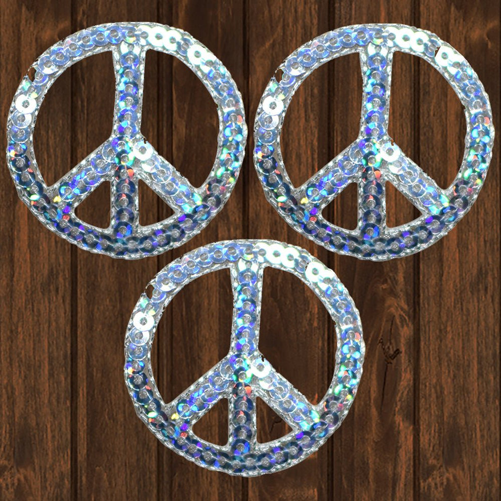 Silver Peace Sign Embroidered Patch — 3-Pack — Iron On | Paddy's Patches