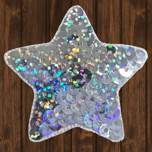 embroidered iron on sew on patch silver sequin star