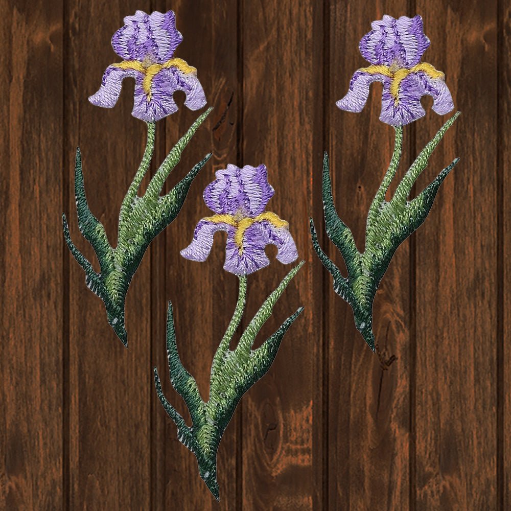 lavender iron on flower pathes Mini Iris Embroidered Patch — 3-Pack — Iron On