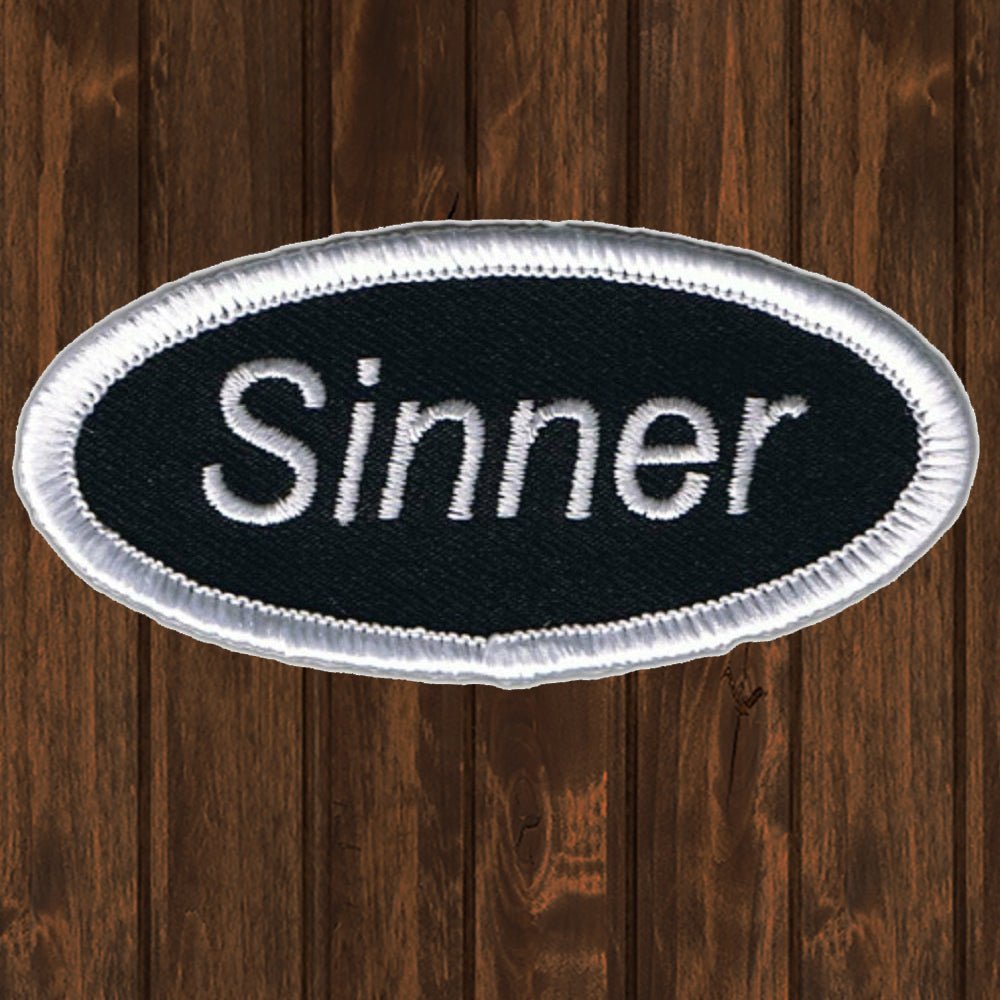 embroidered iron on sew on patch sinner oval
