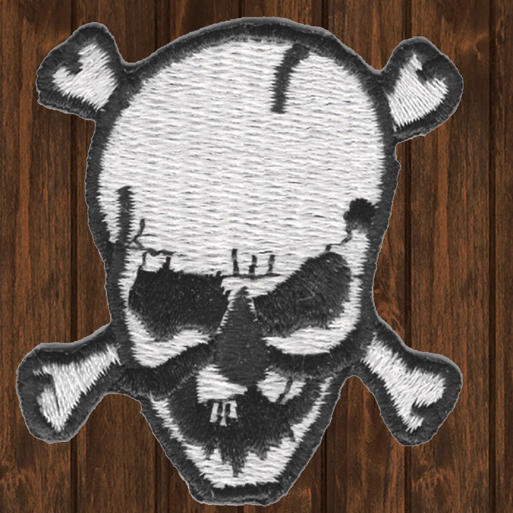 embroidered iron on sew on patch skull crossbones gray black