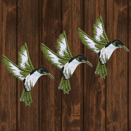 embroidered iron on sew on patch small blue hummingbird left