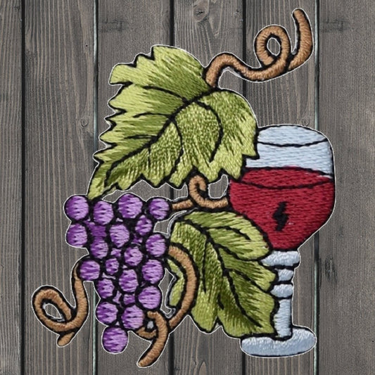embroidered iron on sew on patch small grape cluster with wine glass