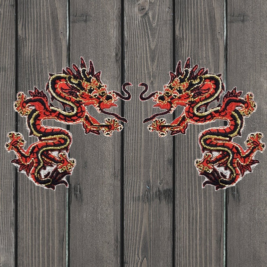 embroidered iron on sew on patch small red dragon set