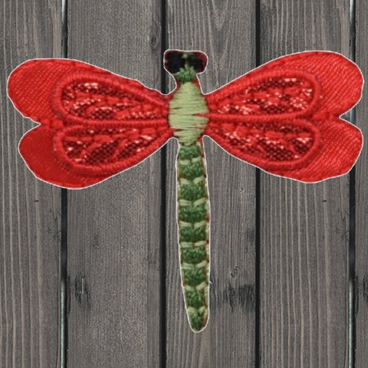 embroidered iron on sew on patch small red dragonfly