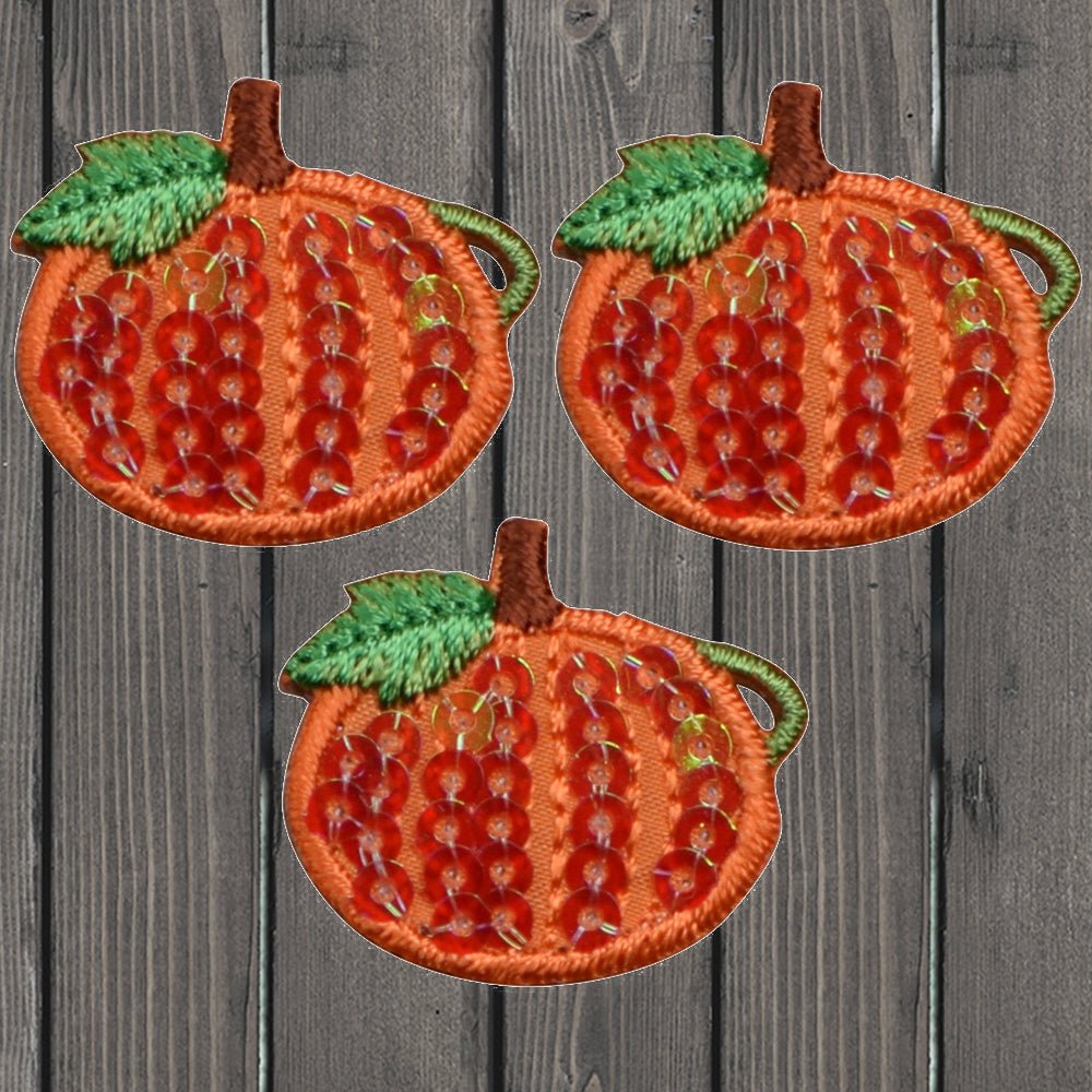 embroidered iron on sew on patch small sequin pumpkin