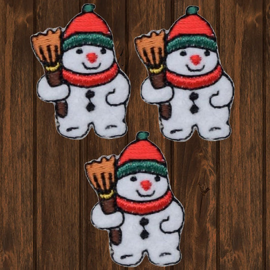 embroidered iron on sew on patch small snowman broom