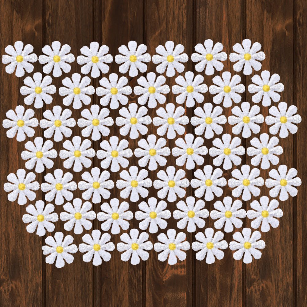 embroidered iron on sew on patch small white daisy flower 50 pack