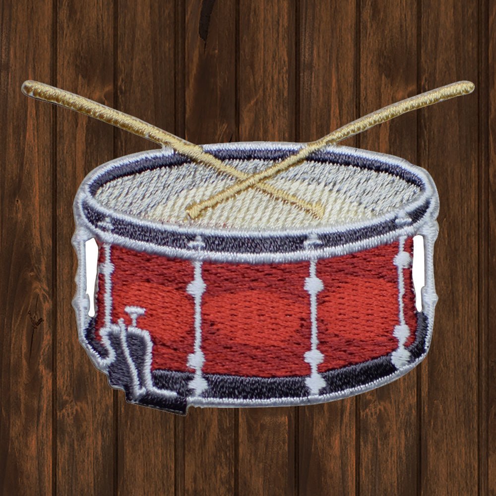 embroidered iron on sew on patch snare drum drumstick
