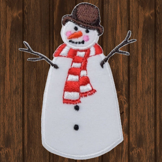 embroidered iron on sew on patch snowman brown hat