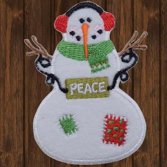 embroidered iron on sew on patch snowman peace