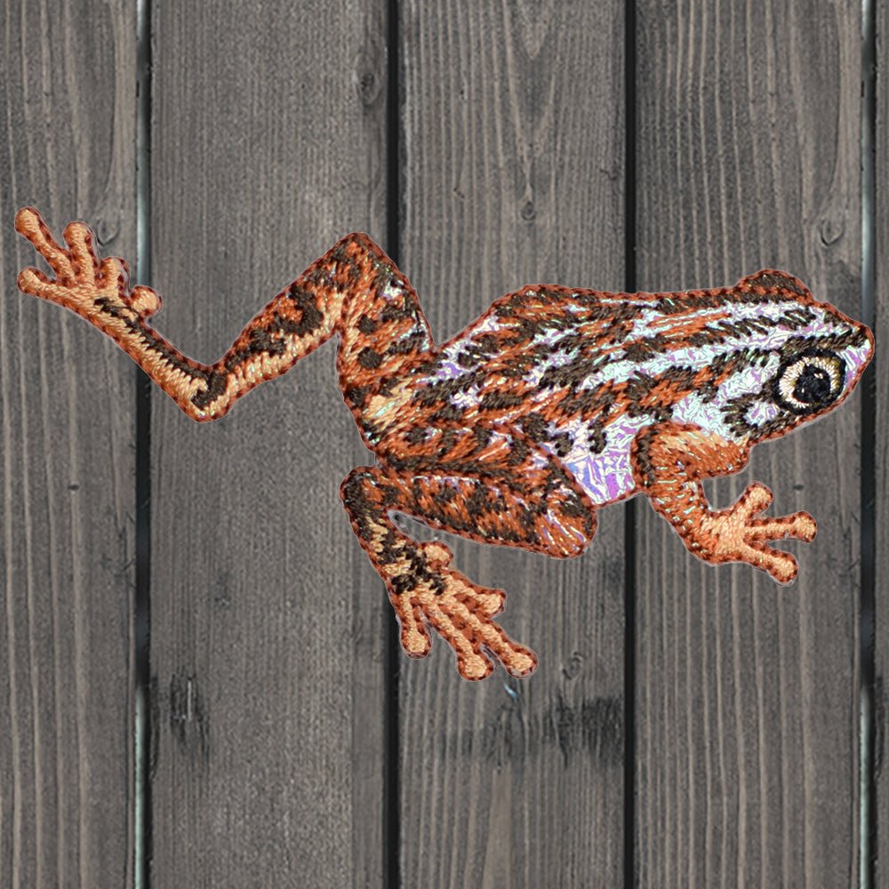 embroidered iron on sew on patch spotted brown frog