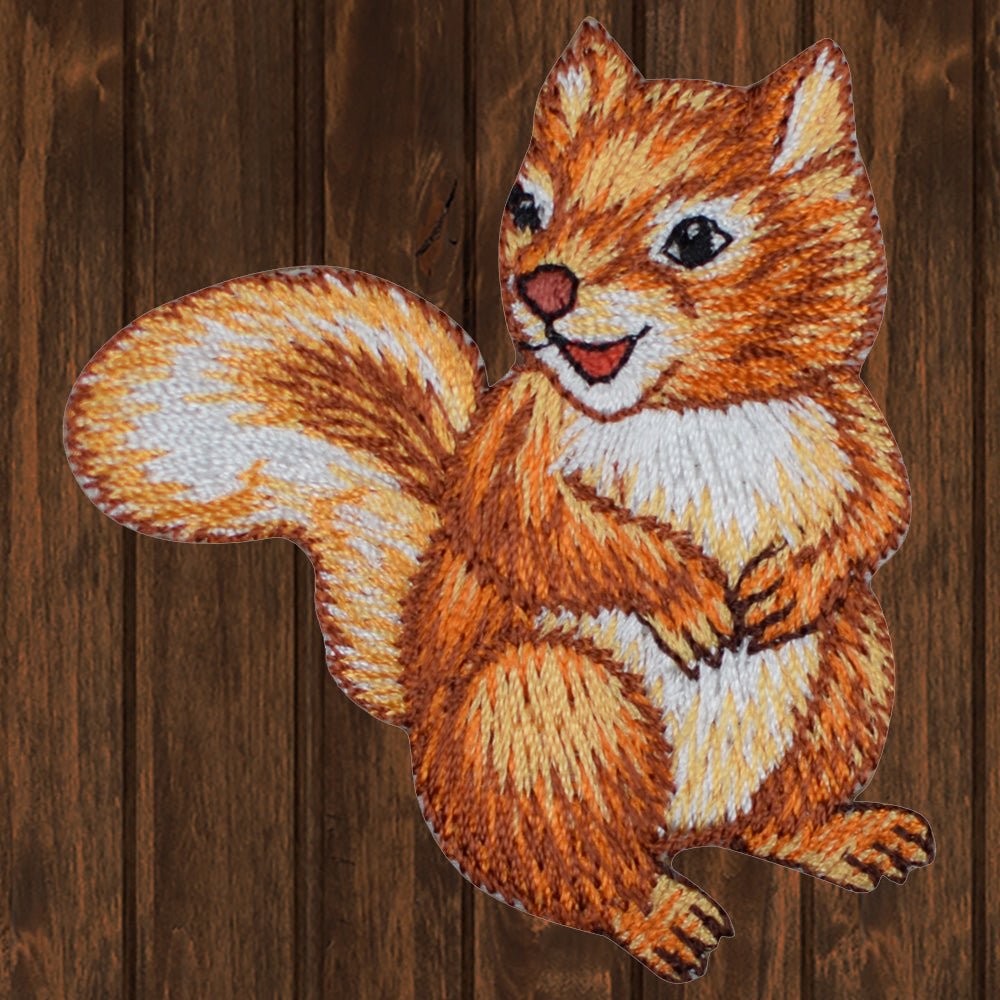 embroidered iron on sew on patch squirrel looking left