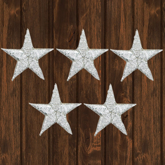 embroidered iron on sew on patch stars 5 pack silver