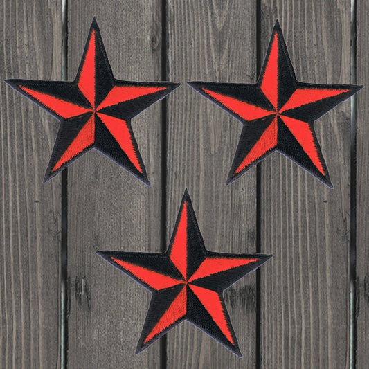 embroidered iron on sew on patch nautical stars red black (3 pack)