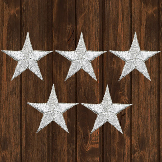 embroidered iron on sew on patch stars silver 5 pack small