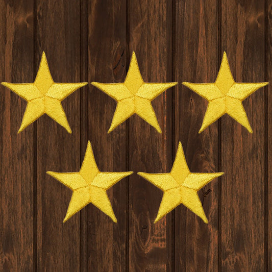 embroidered iron on sew on patch stars yellow 5 pack 1.25"