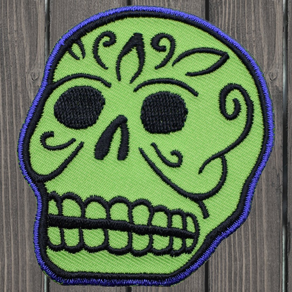 embroidered iron on sew on patch sugar skull green