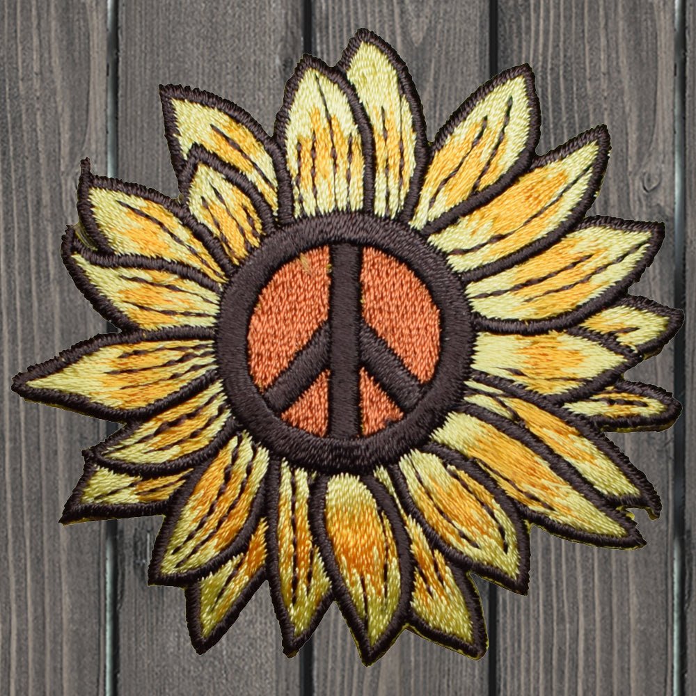 embroidered iron on sew on patch sunflower peace yellow orange