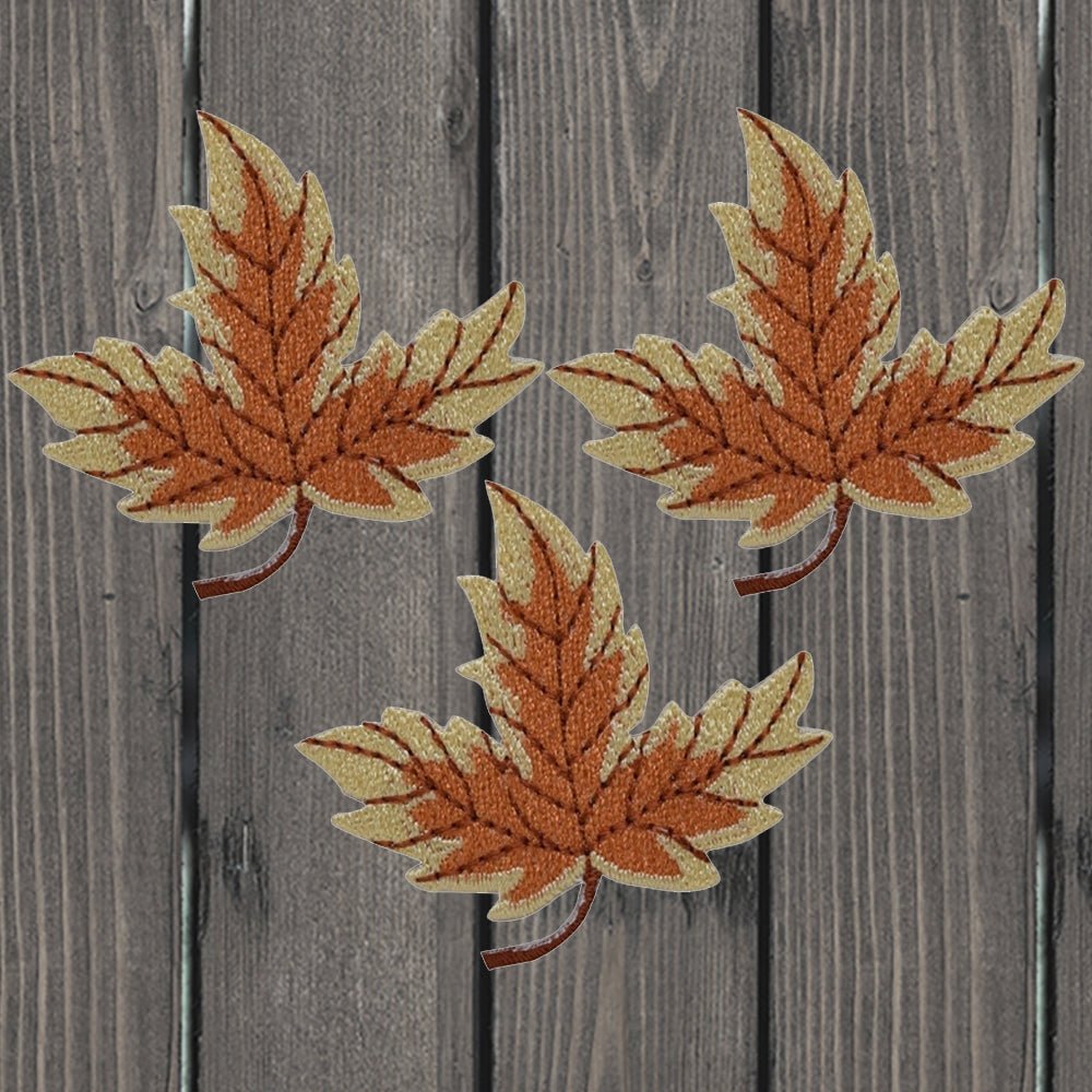 embroidered iron on sew on patch tan brown leaves 3 pack