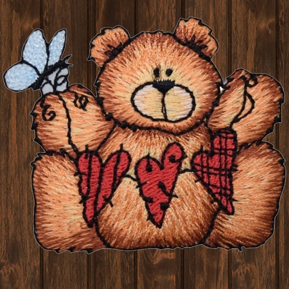 embroidered iron on sew on patch teddy bear with string