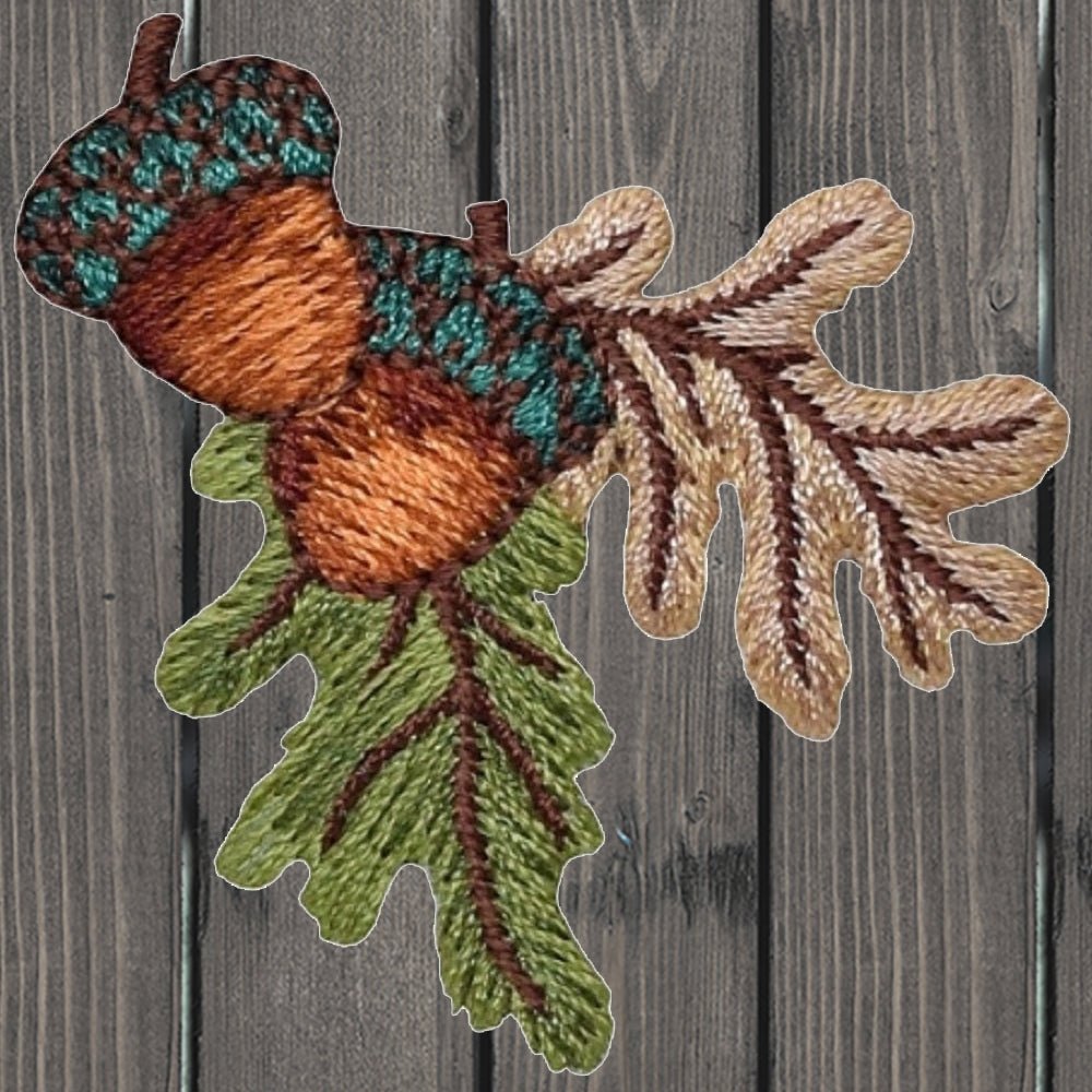 embroidered iron on sew on patch tree acorns bunch
