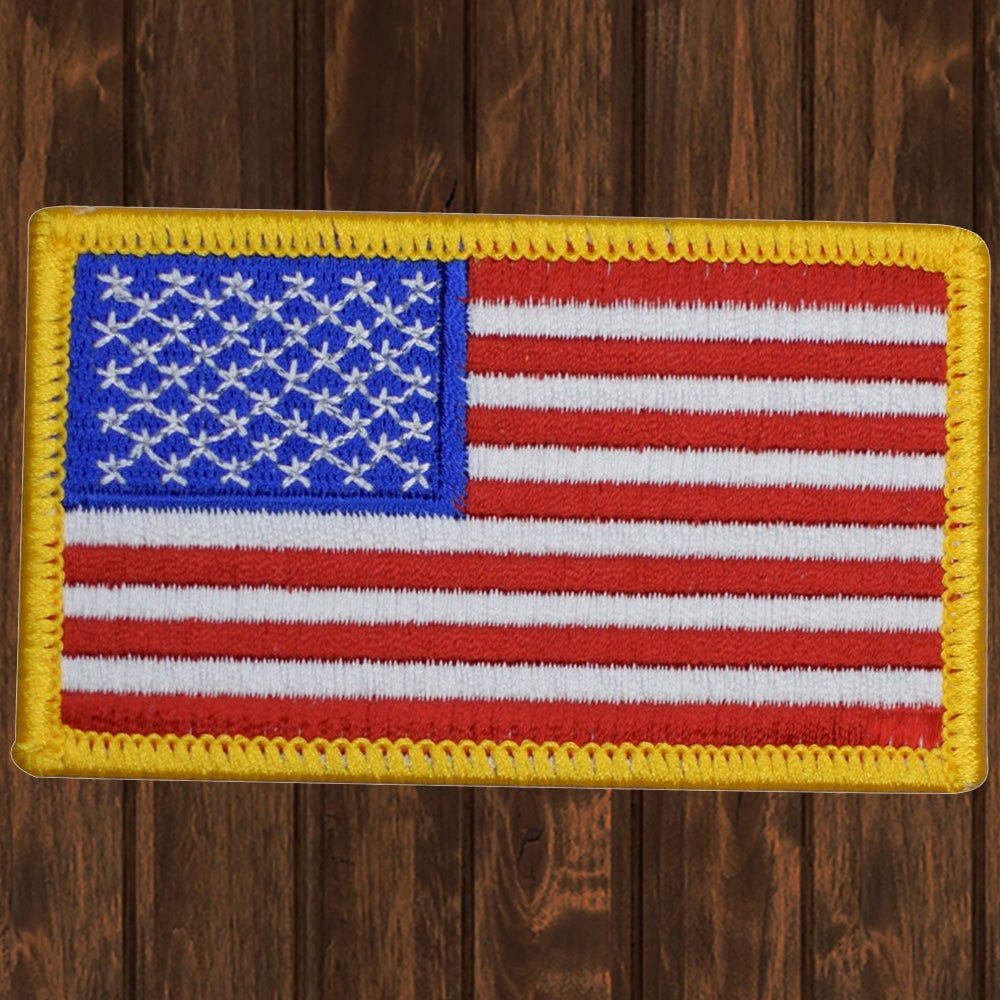 embroidered iron on sew on patch usa flag gold 2
