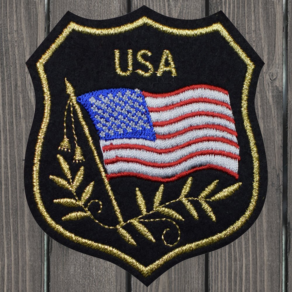 embroidered iron on sew on patch usa flag on black