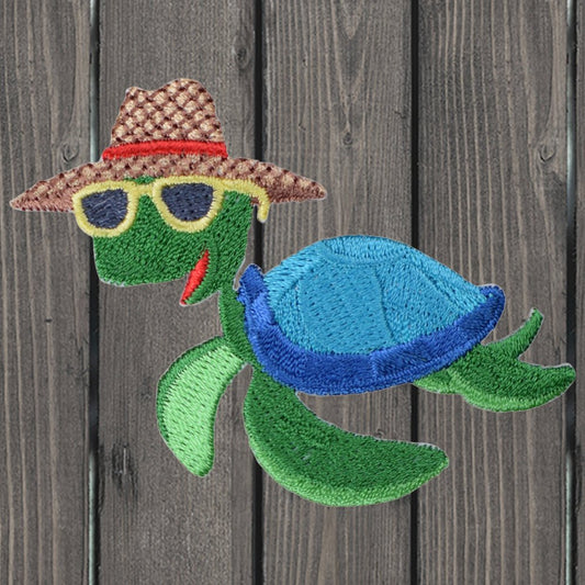 embroidered iron on sew on patch vacation turtle with hat