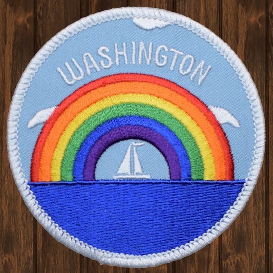 embroidered iron on sew on patch washington rainbow sail boat