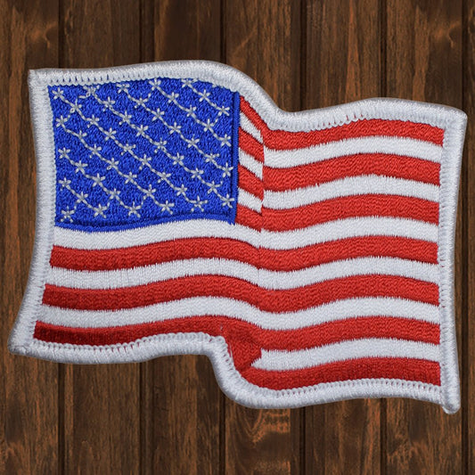 embroidered iron on sew on patch wavy usa flag white