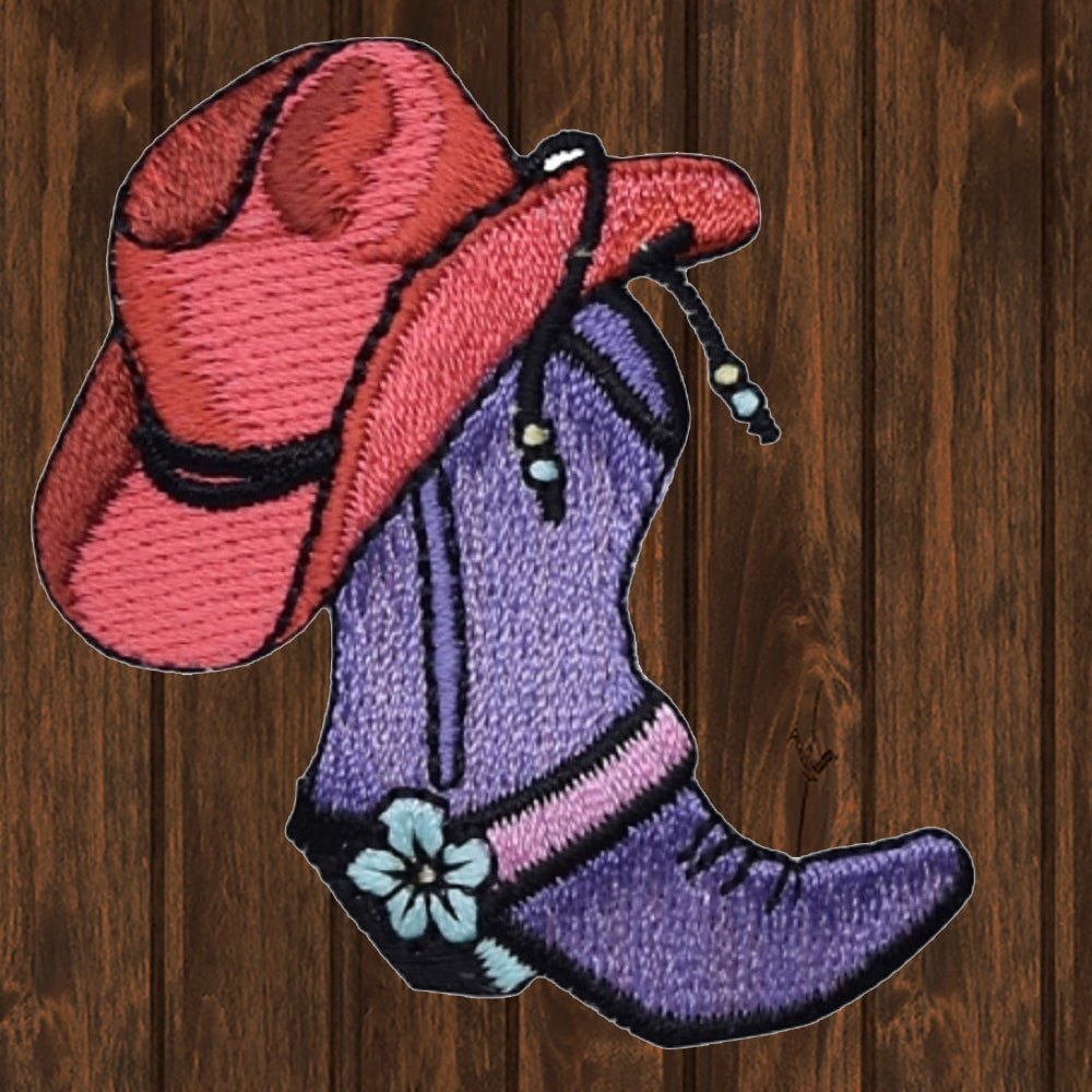 embroidered iron on sew on patch western boot and hat