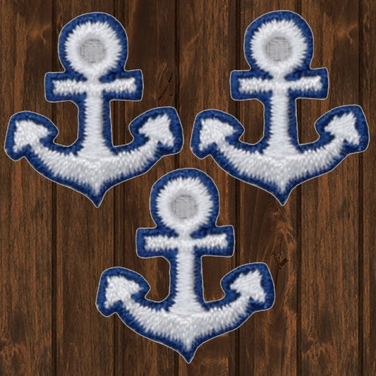 embroidered iron on sew on patch white anchor 3 pack