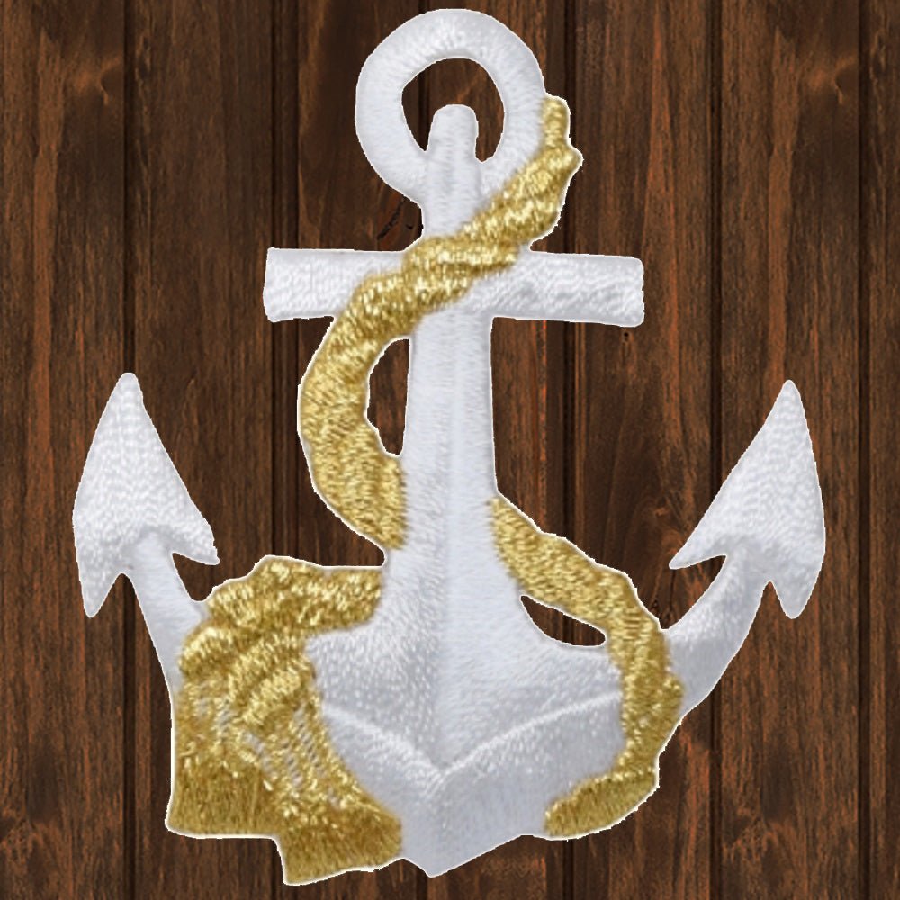 embroidered iron on sew on patch white anchor gold rope 2