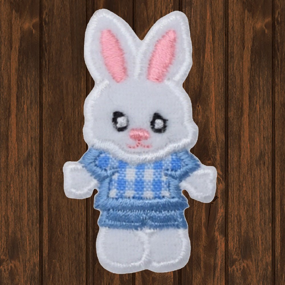 embroidered iron on sew on patch white boy bunny 2