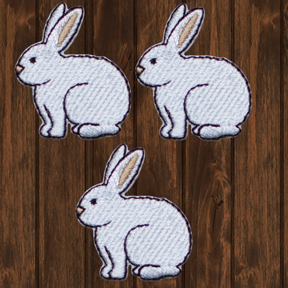 embroidered iron on sew on patch white bunny rabbit