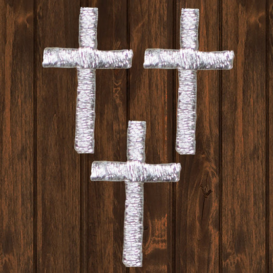 embroidered iron on sew on patch white cross 3 pack