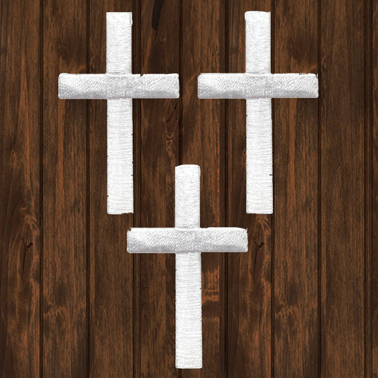 embroidered iron on sew on patch white cross