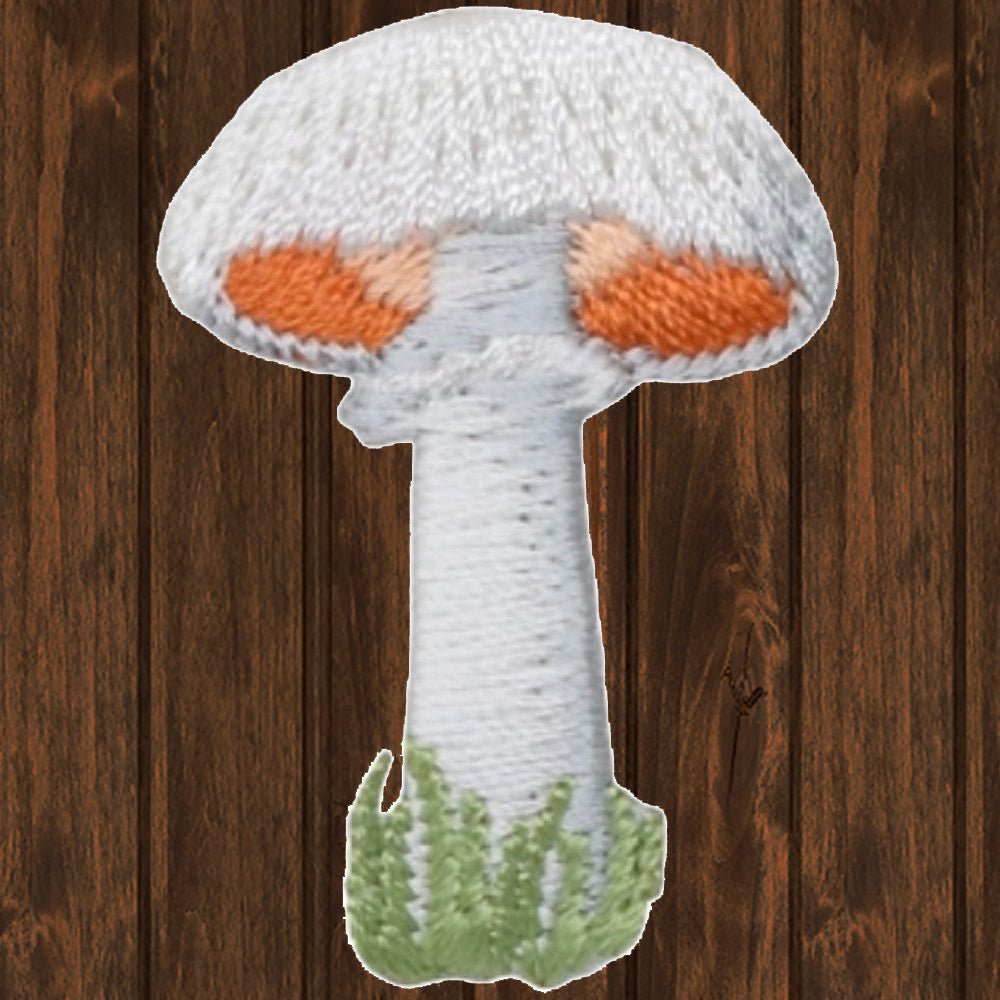 embroidered iron on sew on patch white mushroom with grass