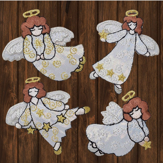 embroidered iron on sew on patch white robe angel flying left 4 pack