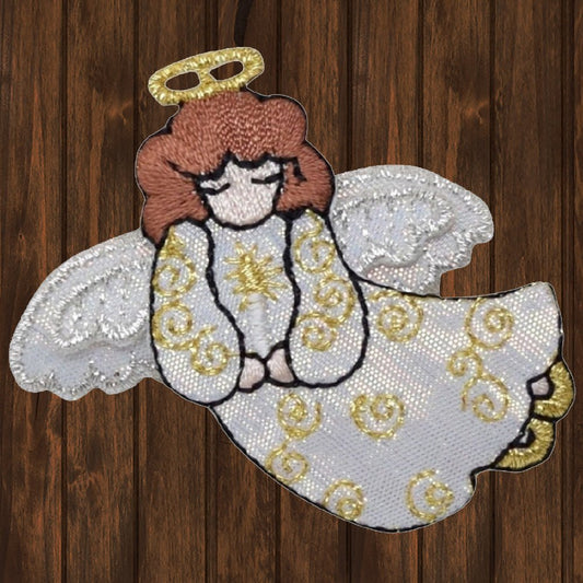 embroidered iron on sew on patch white robe angel flying left