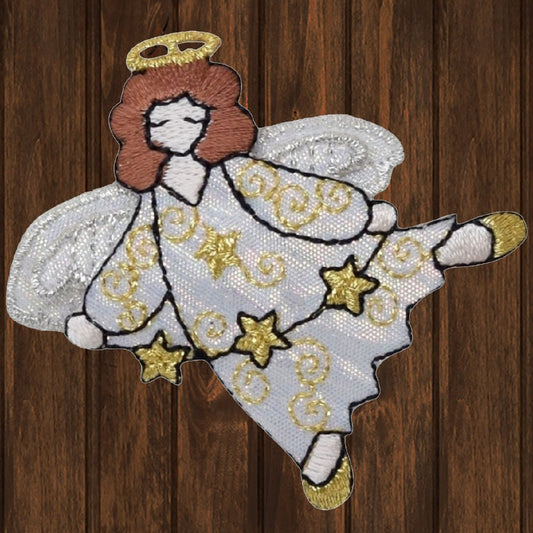 embroidered iron on sew on patch white robe angel with stars