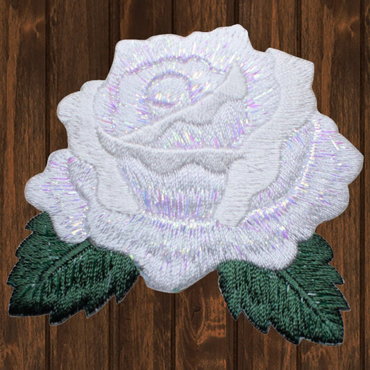 embroidered iron on sew on patch white rosebud