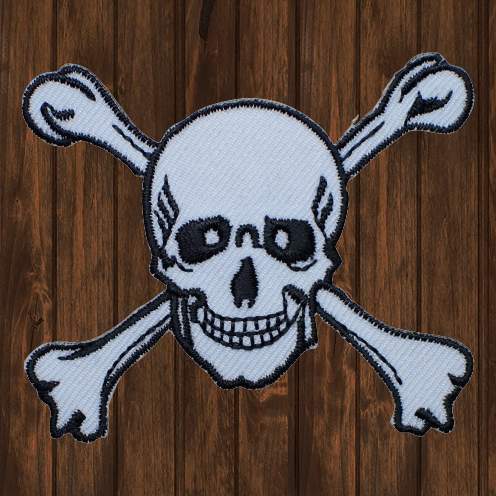 embroidered iron on sew on patch white skull crossbones