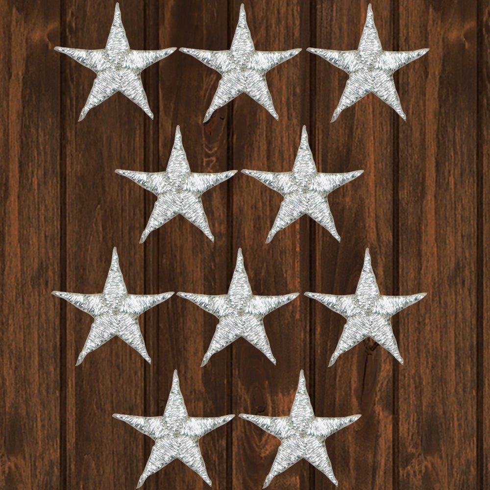 embroidered iron on sew on patch silver stars 10 pack