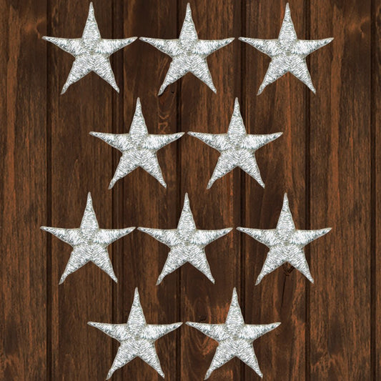 embroidered iron on sew on patch silver stars 10 pack