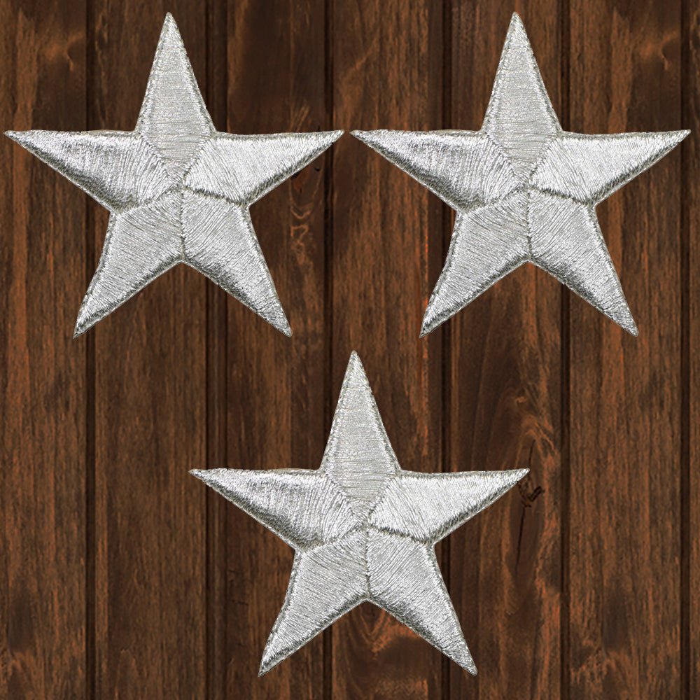 embroidered iron on sew on patch silver stars 2.25"