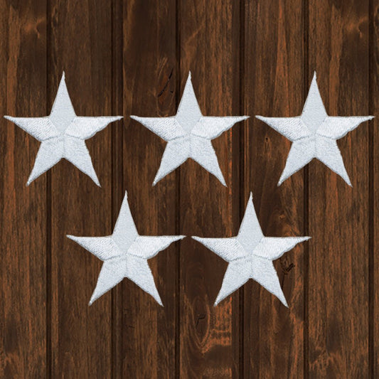 embroidered iron on sew on patch white stars 5 pack