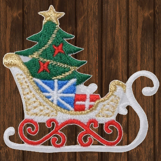 embroidered iron on sew on patch white winter sleigh